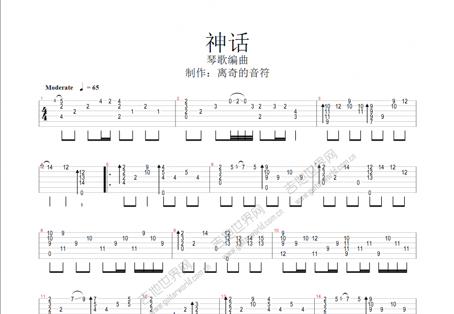 美丽的神话吉他谱_琴歌_d调指弹_日照市孙洋吉他编配 - 吉他世界