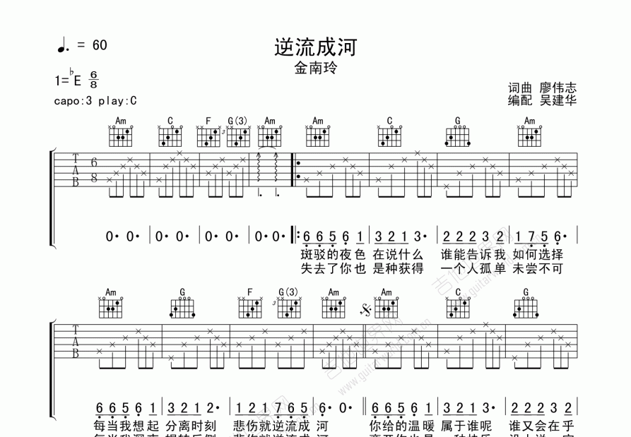 逆流成河吉他谱_金南玲c调弹唱_吴建华up 吉他世界