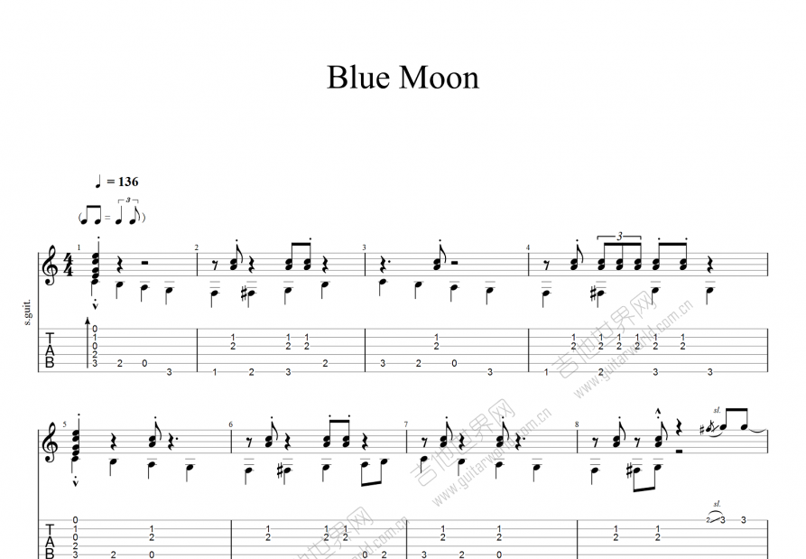 blue moon吉他谱_tommy emmanuel_d调指弹 吉他世界网