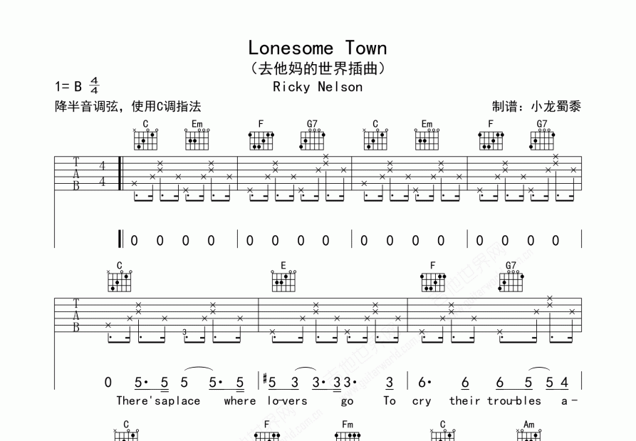 lonesome town曲谱预览图