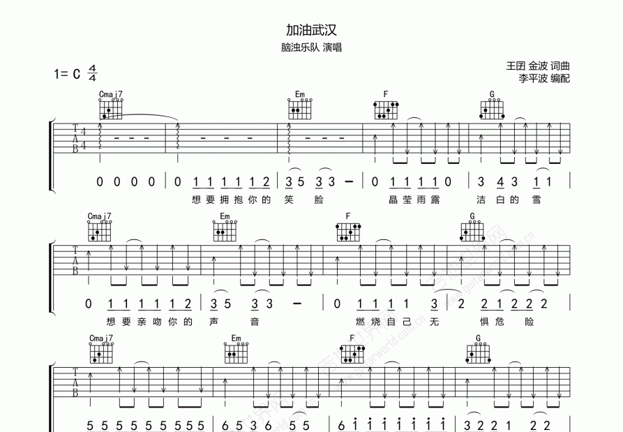 加油武汉吉他谱_脑浊乐队_c调弹唱_资中博艺琴行编配 吉他世界