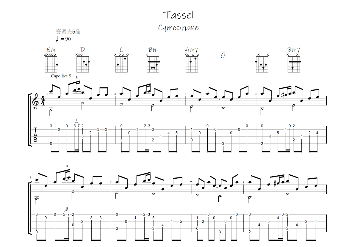 tassel吉他谱_cymophaneg调指弹_化身无up 吉他世界