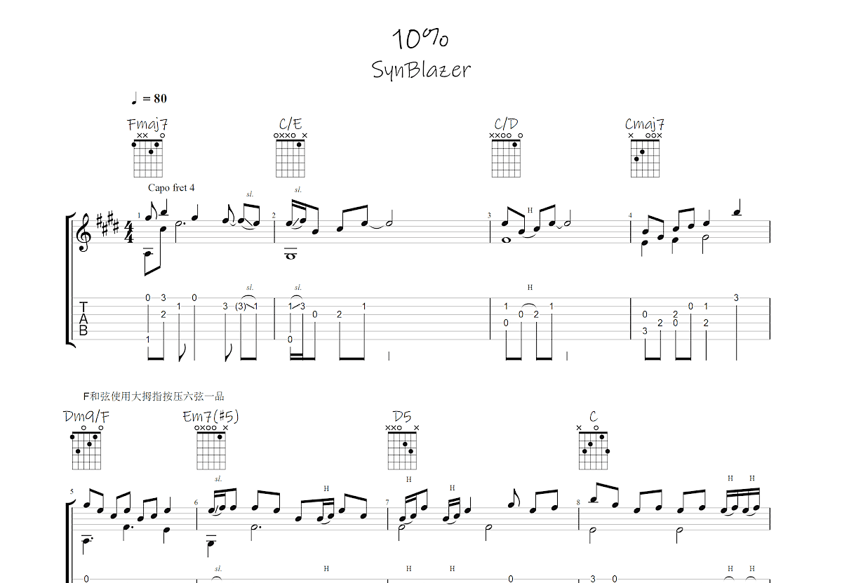 10%吉他谱_synblazer_c调指弹_化身无编配 吉他世界
