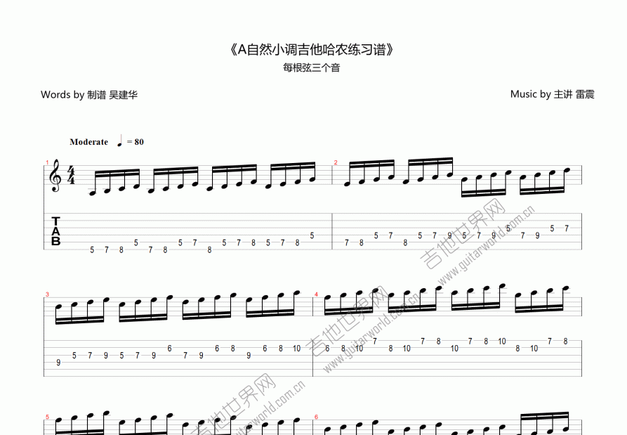 a自然小调吉他哈农练习谱