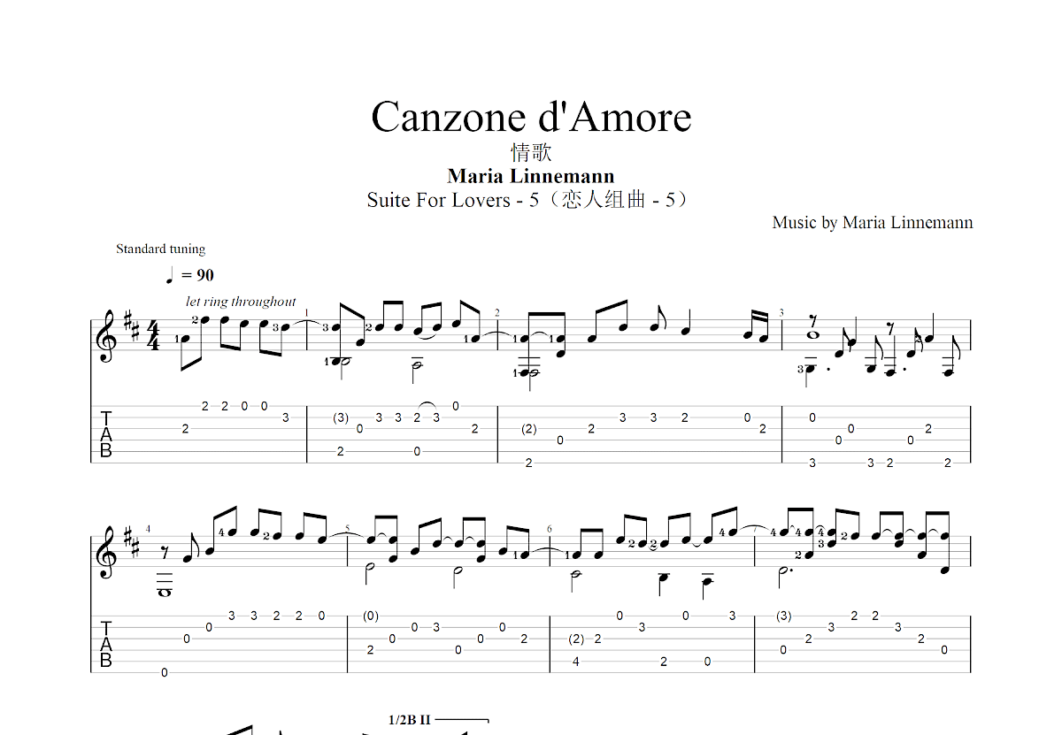 Canzone d Amore吉他谱 Maria Linnemann D调指弹 吉他世界