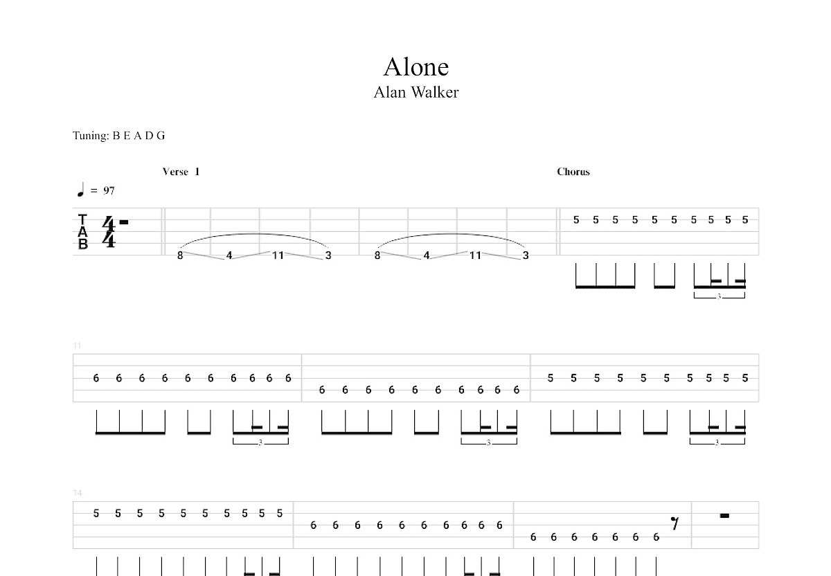 alone吉他谱_alan walker_降b总谱_catina编配 吉他世界