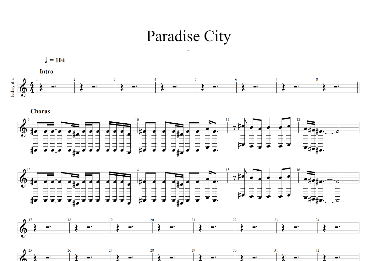 paradise city吉他谱 枪花乐队 G调总谱 吉他世界
