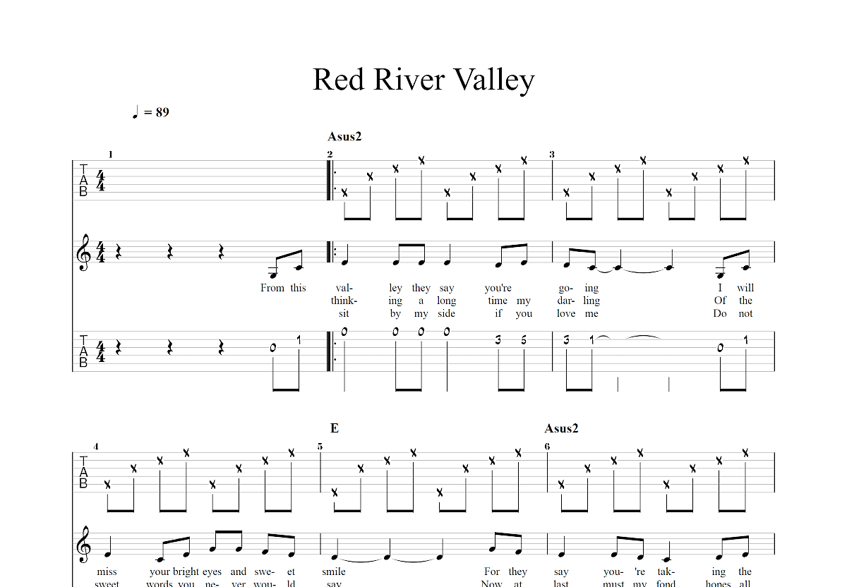 red river valley曲谱预览图