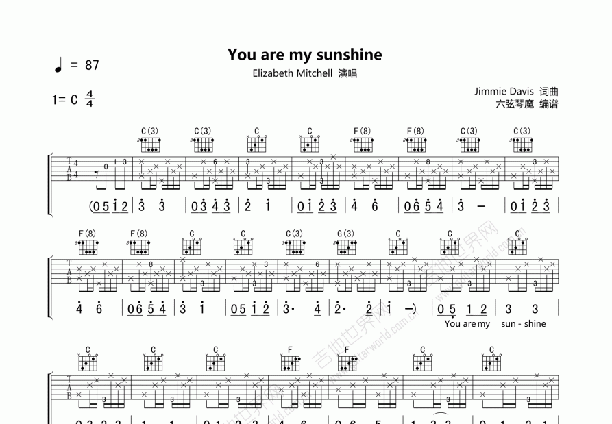 you are my sunshine曲谱预览图