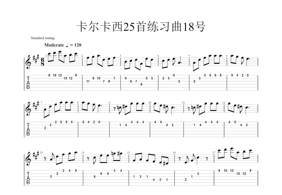 卡尔卡西25首练习曲18号曲谱预览图