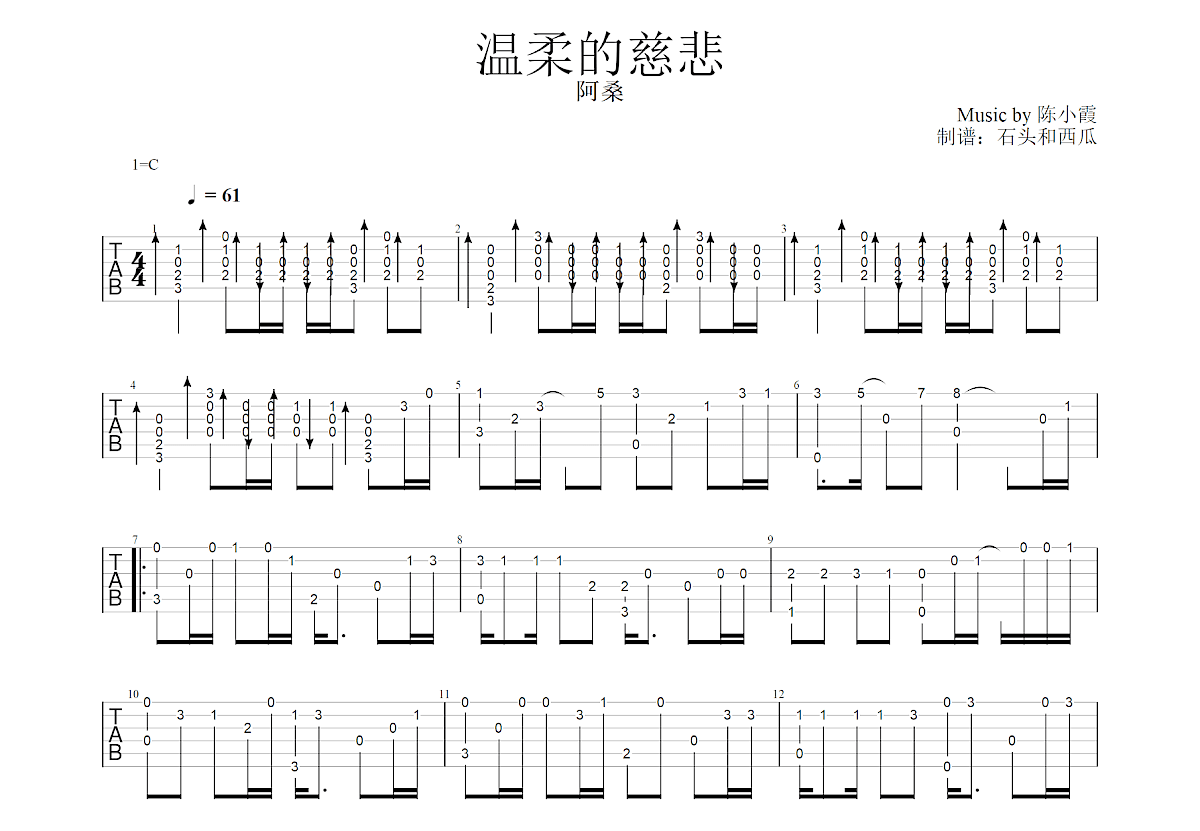 张震岳《温柔的慈悲吉他谱》G调-酷乐谱