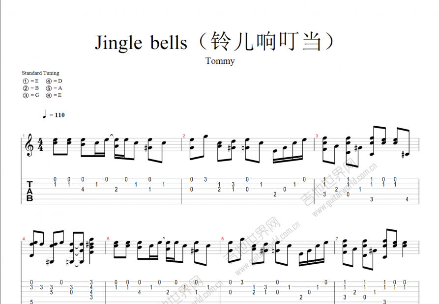 jingle bells铃儿响叮当吉他谱_tommy_c调指弹 - 吉他世界