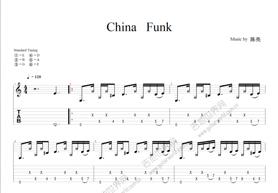 china funk吉他谱_陈亮d调指弹_ta.up - 吉他世界