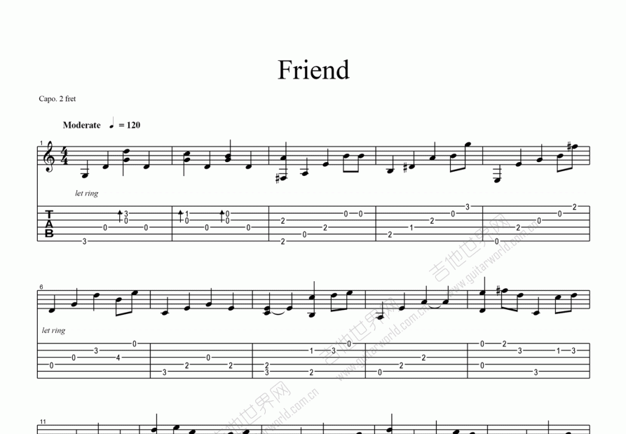 friend吉他譜_玉置浩二g調指彈_南京.up - 吉他世界