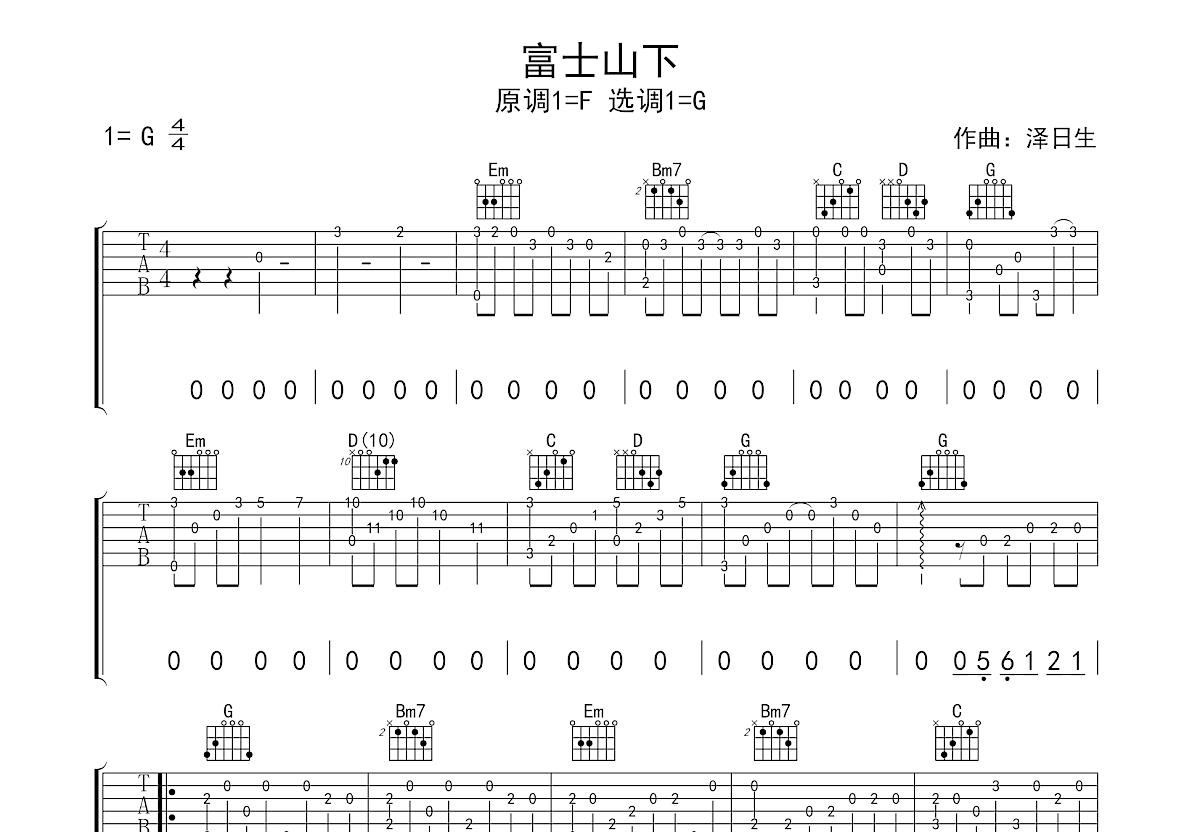 富士山下吉他谱 - 陈奕迅 - F调吉他弹唱谱 - 琴谱网