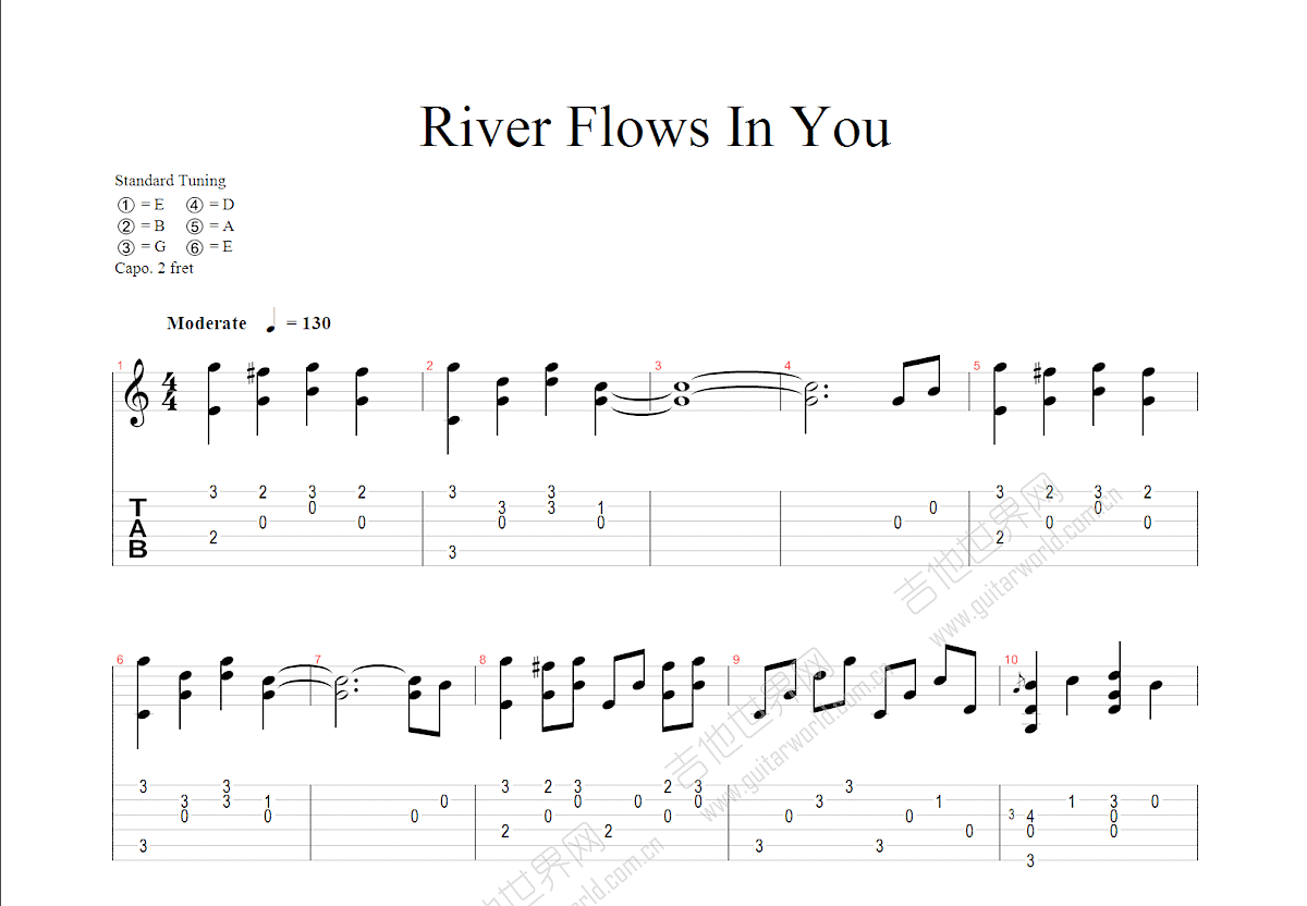 River Flows In You吉他谱_李闰珉_G调指弹 - 吉他世界