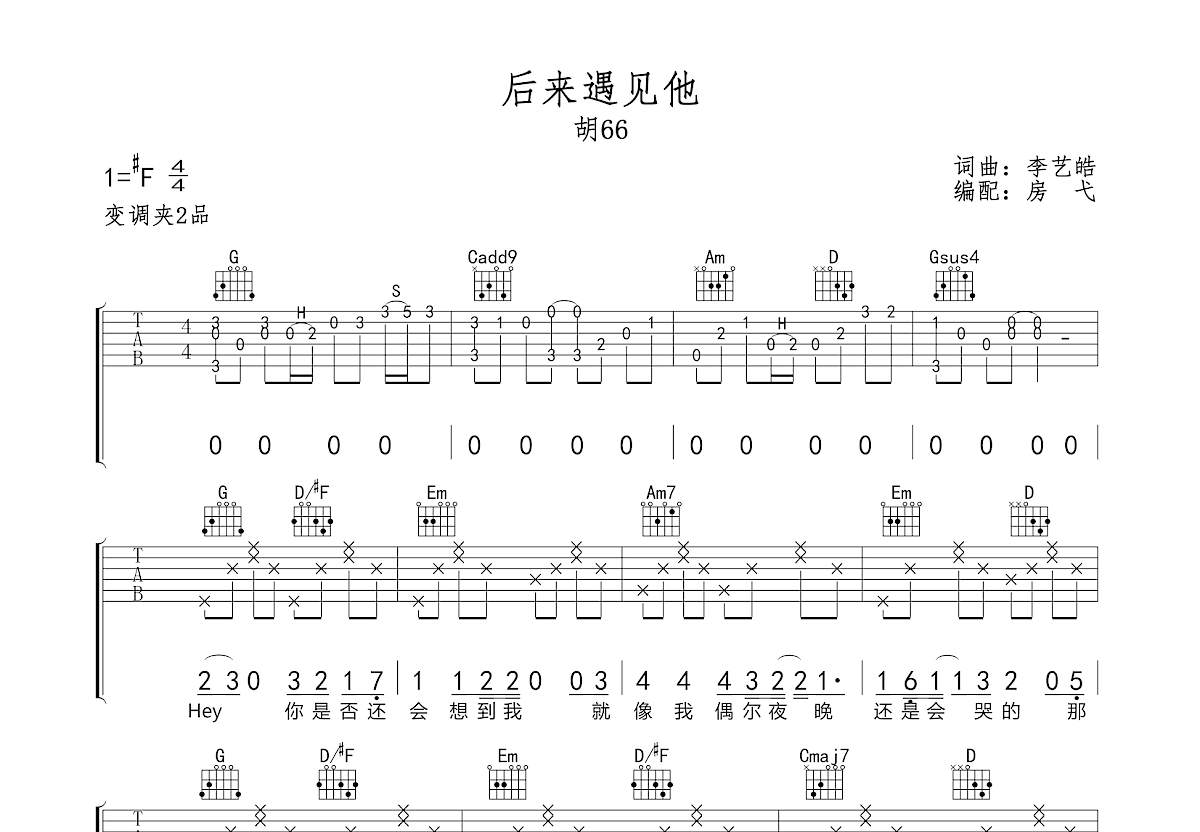 后来遇见他吉他谱