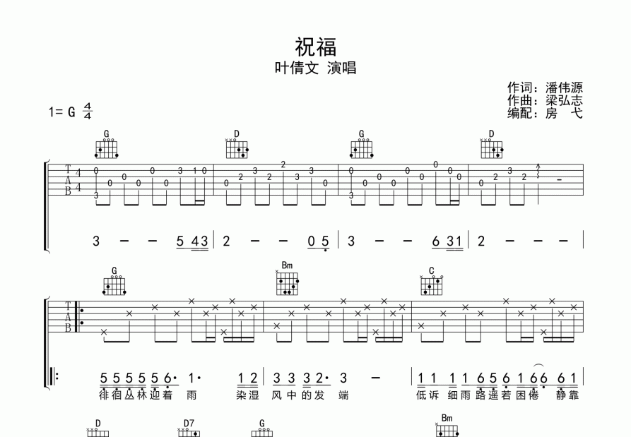 叶倩文祝福吉他弹唱谱图片