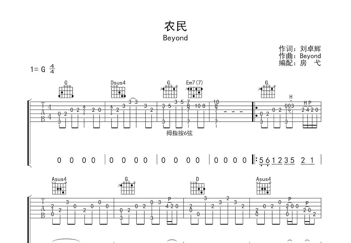 农民简谱beyond图片