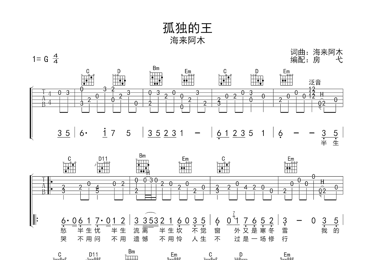 孤独的狮子吉他谱图片