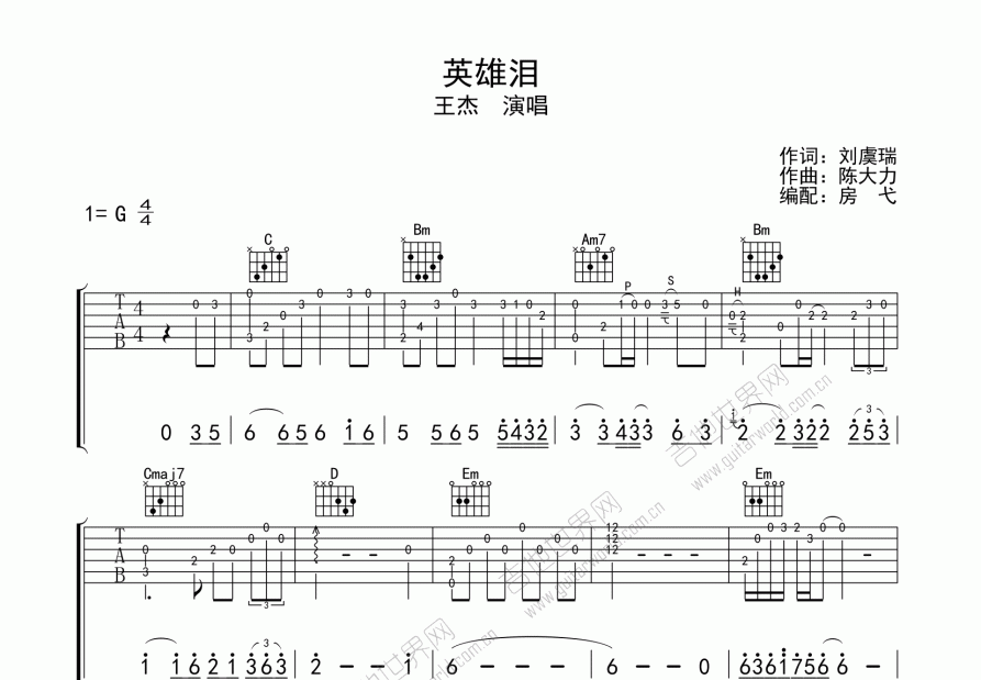 英雄泪吉他谱c调扫弦图片