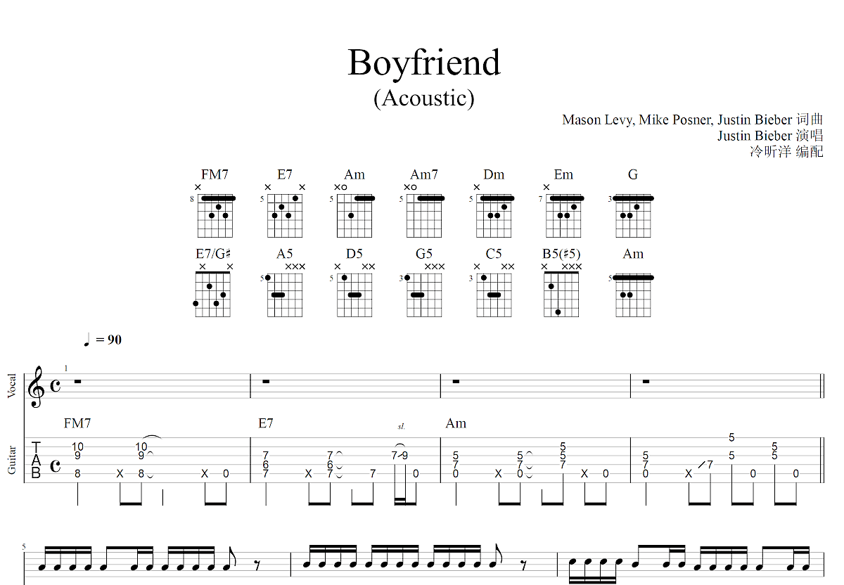 《Boyfriend》吉他谱-Justin Bieber-原版弹唱谱-高清六线谱-看乐谱网