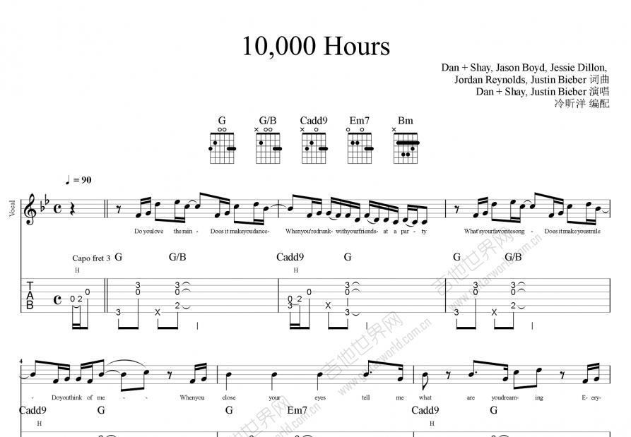 10000hours吉他谱简单图片