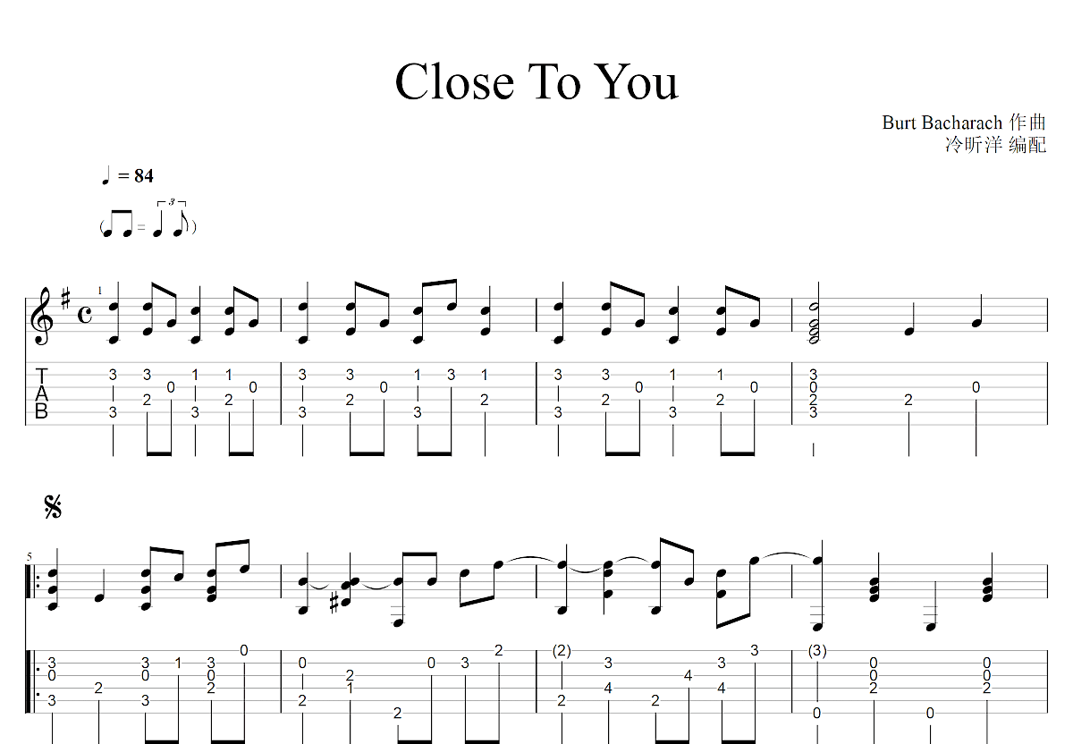 Close to you吉他谱(gtp谱,指弹)_押尾桑(Kotaro Oshio;押尾光太郎)