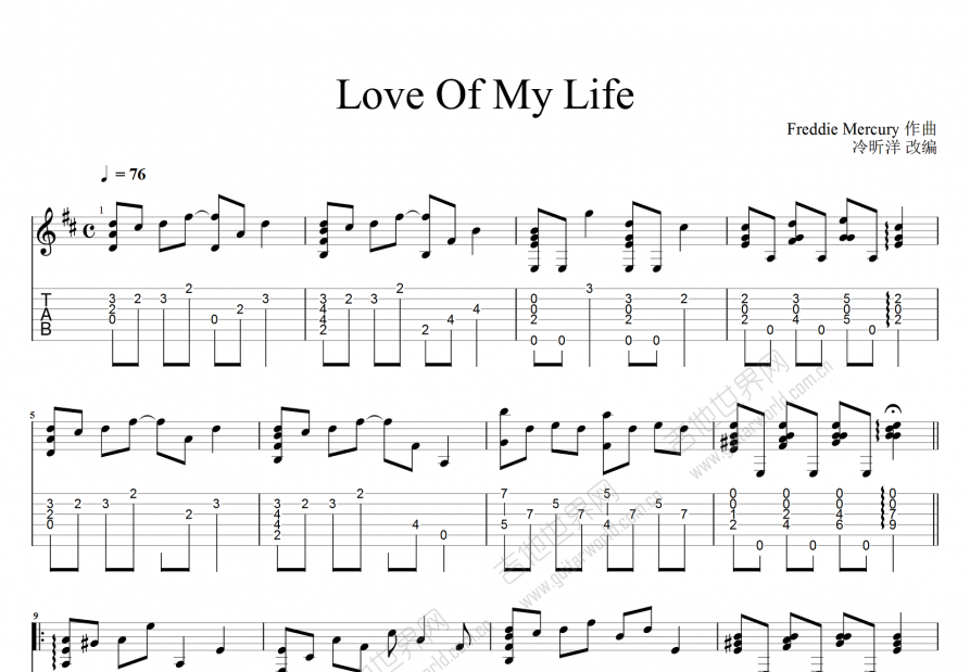 love of my life吉他谱_queend调指弹_xy.up - 吉他世界