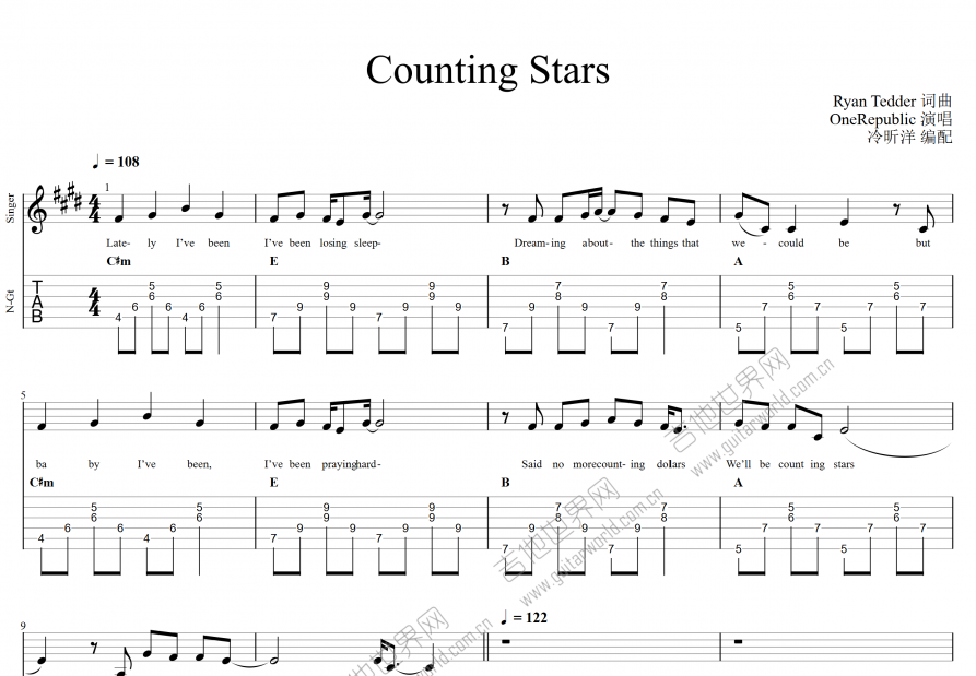 Counting Stars吉他谱图片