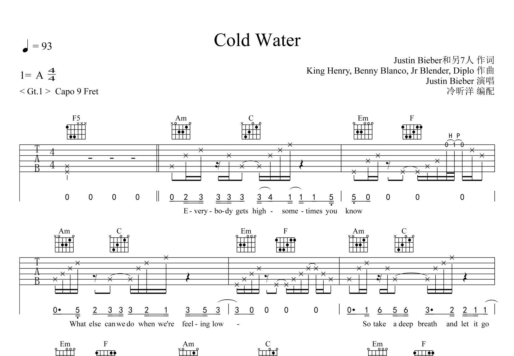 eye water吉他谱图片
