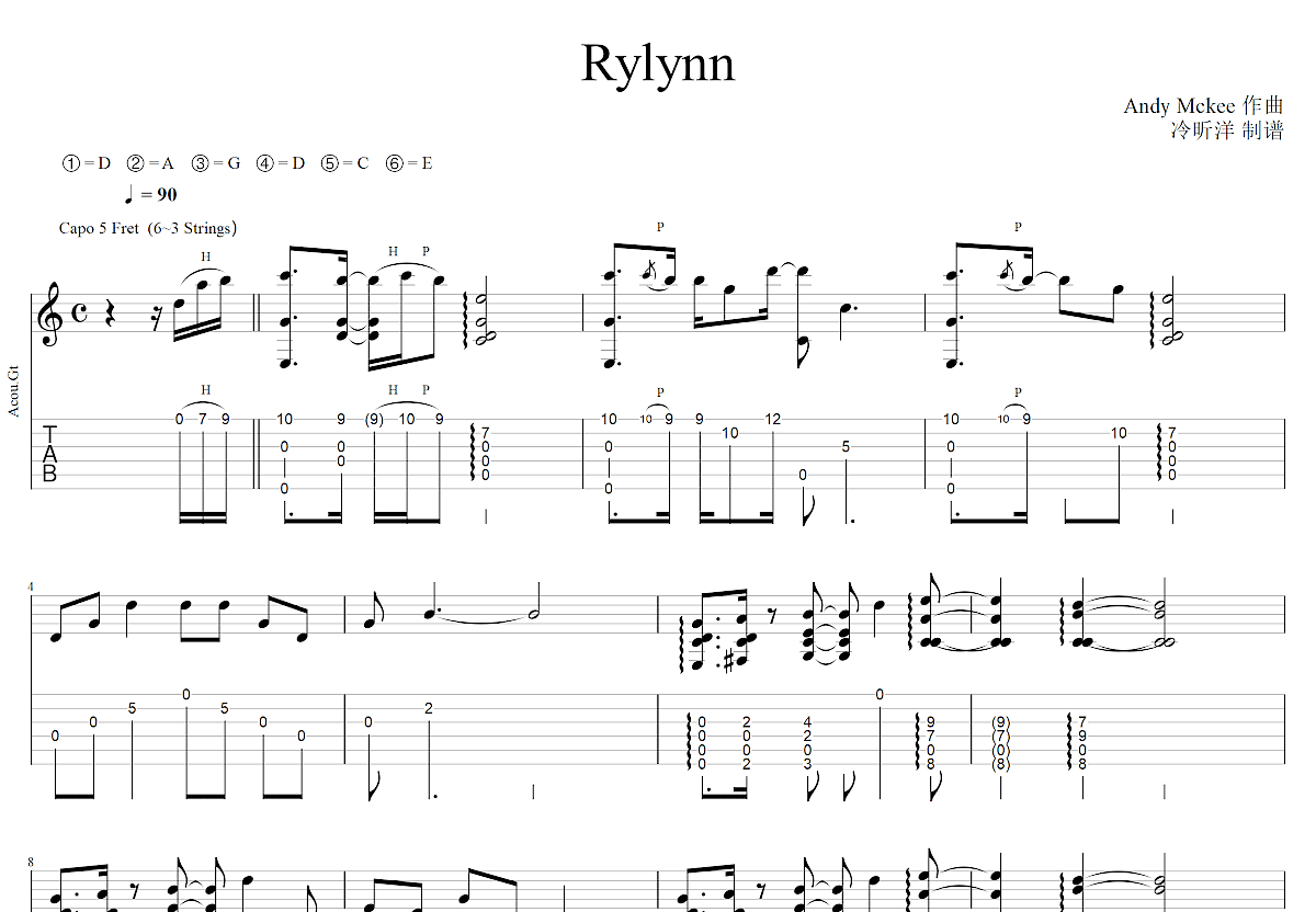 rylynn吉他谱标准调弦图片