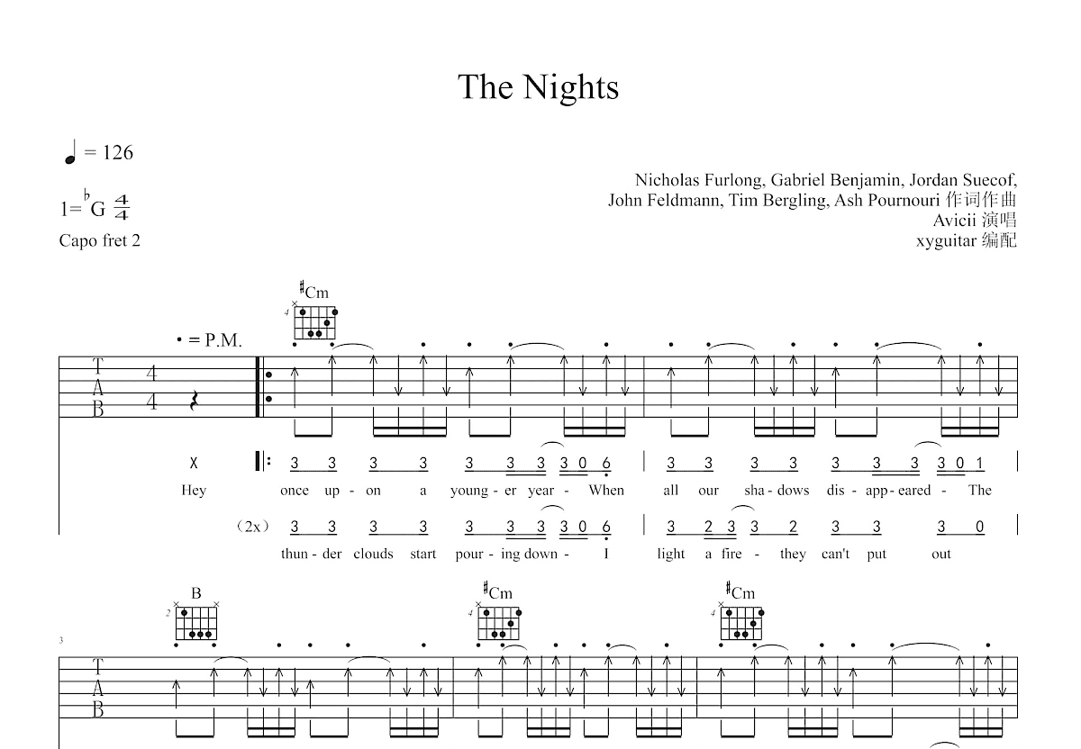 The Nights吉他谱_Avicii,Nicholas Furlong_C调指弹 - 吉他世界