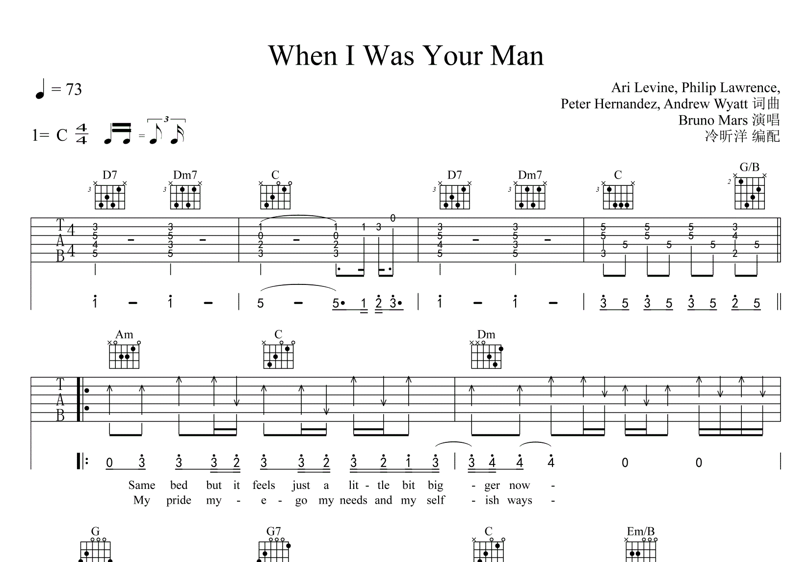 your man吉他谱图片