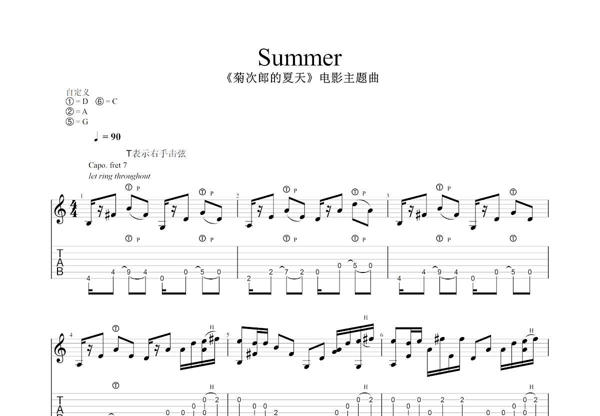 久石让《Summer》吉他谱_菊次郎的夏天_指弹独奏吉他谱-吉他派