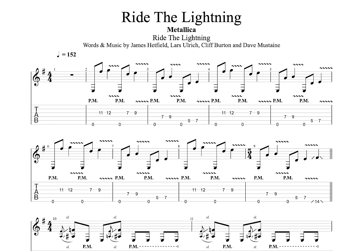 Ride The Lightning Warren Zeiders Guitar Tabs Ride The Lightning吉他谱_Metallica_G调Solo片段 - 吉他世界