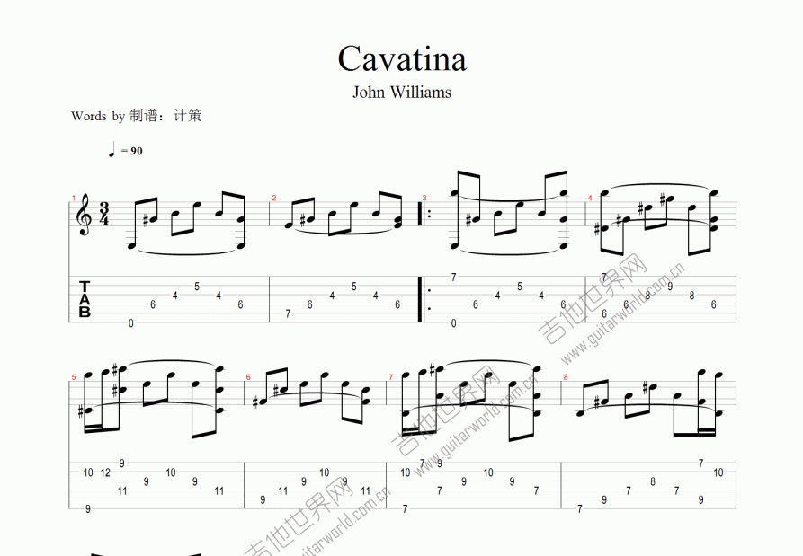 cavatina(卡法蒂娜)吉他谱_john williams_e调古典 吉他世界