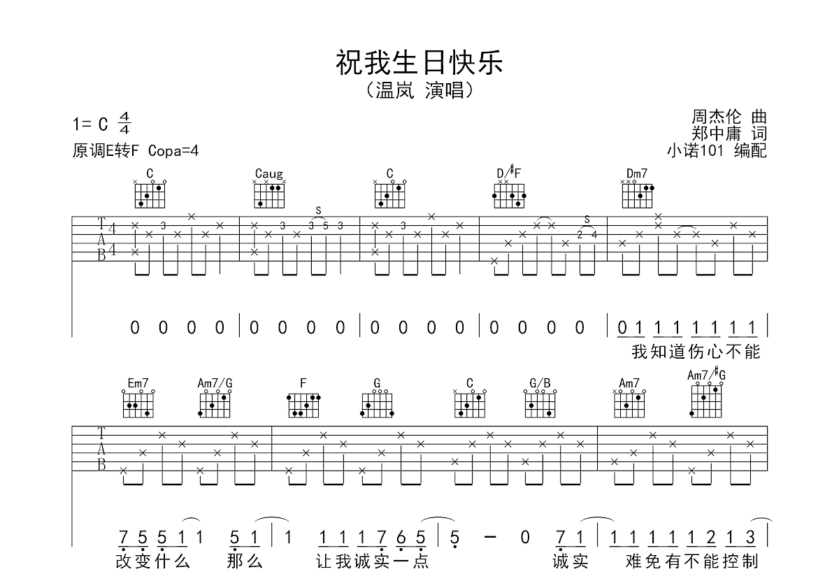 生日快乐（G调和弦版） - 吉他谱(卢家兴编配制谱) - 嗨吉他