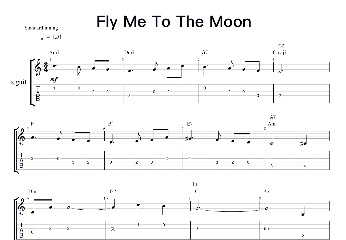 《新世纪福音战士(EVA) - Fly me to the moon》,动漫游戏（六线谱 调六线-独奏吉他谱-虫虫吉他谱免费下载
