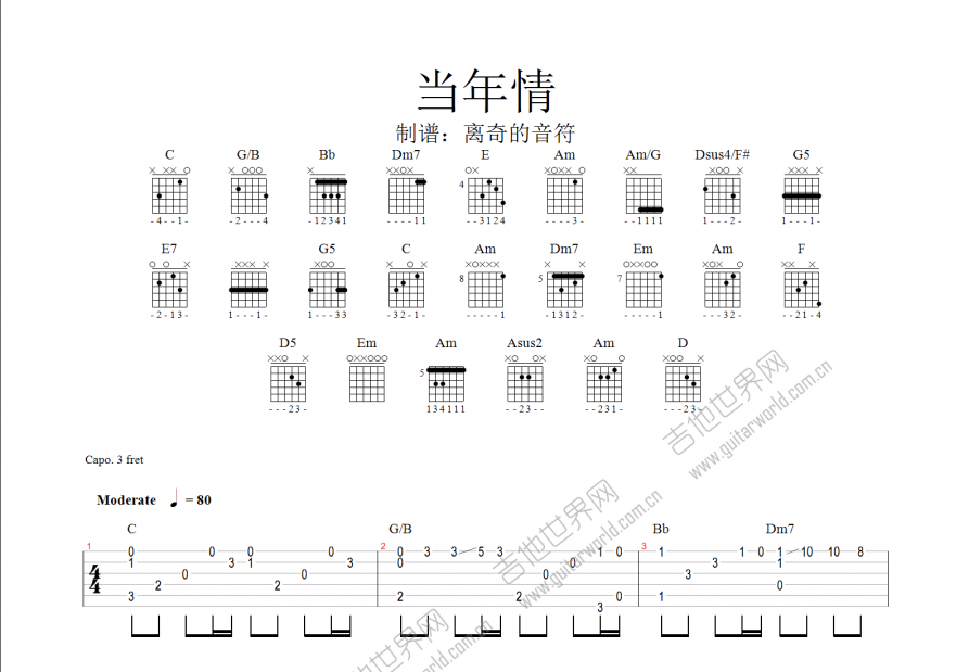 当年情吉他谱