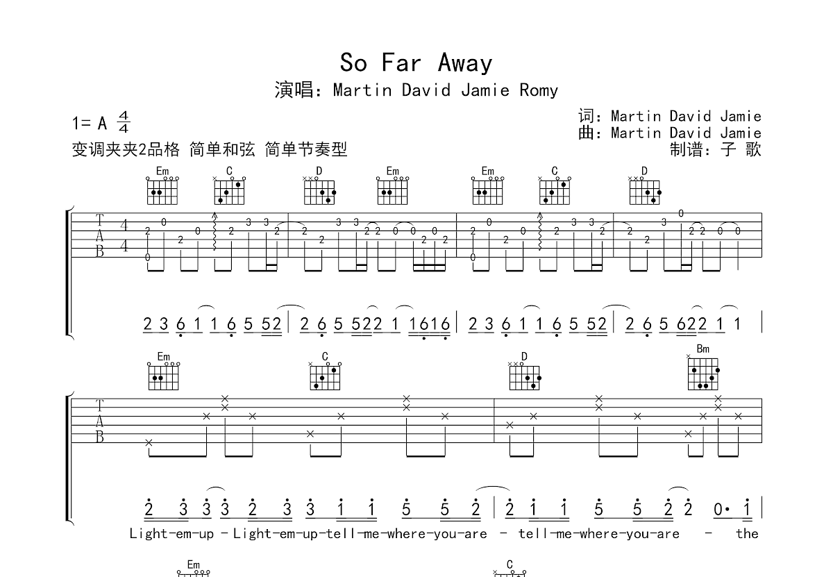 《Run Away吉他谱》_陶喆_A调_吉他图片谱2张 | 吉他谱大全