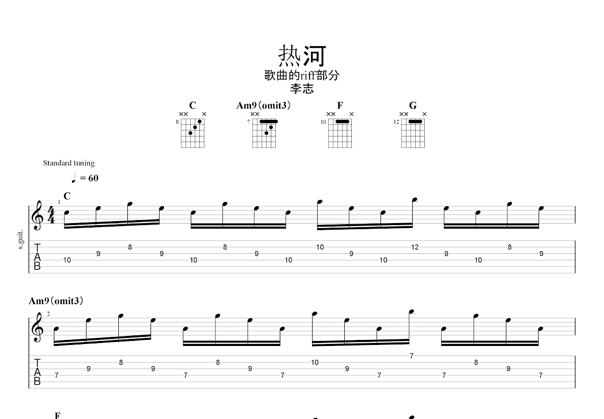 李志《热河》吉他谱(C调)-Guitar Music Score - GTP吉他谱