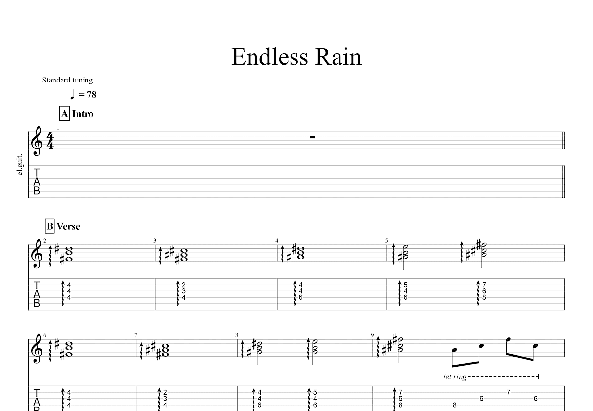 hard rain吉他谱 - 押尾光太郎 - 吉他独奏谱 - 琴谱网