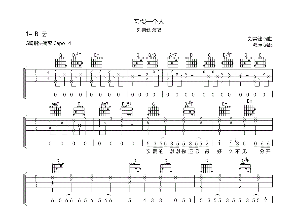 一个人吉他谱简单版·张艺兴《一个人》吉他谱简单版C调_吉他163