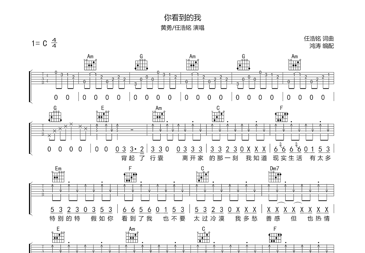 你看到的我简谱黄勇图片