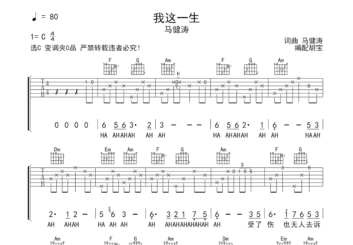 无悔这一生吉他谱_Beyond_G调弹唱52%专辑版 - 吉他世界