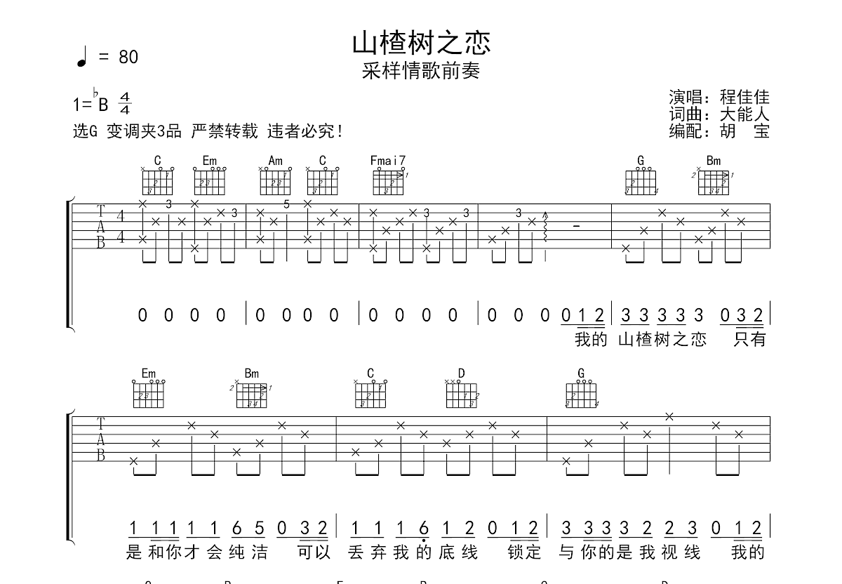 山楂树之恋吉他谱-大能人-G调原版-弹唱图片谱-吉他源