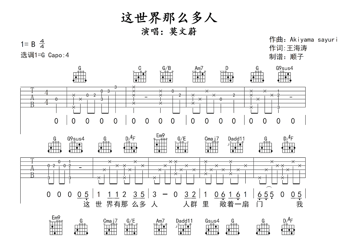 这世界那么多人琵琶谱图片