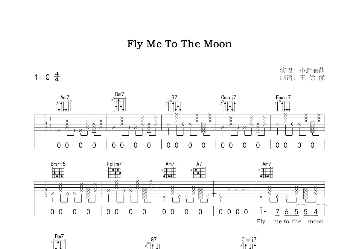 Fly me to the moon吉他谱_Frank Sinatra_G调Solo片段 - 吉他世界