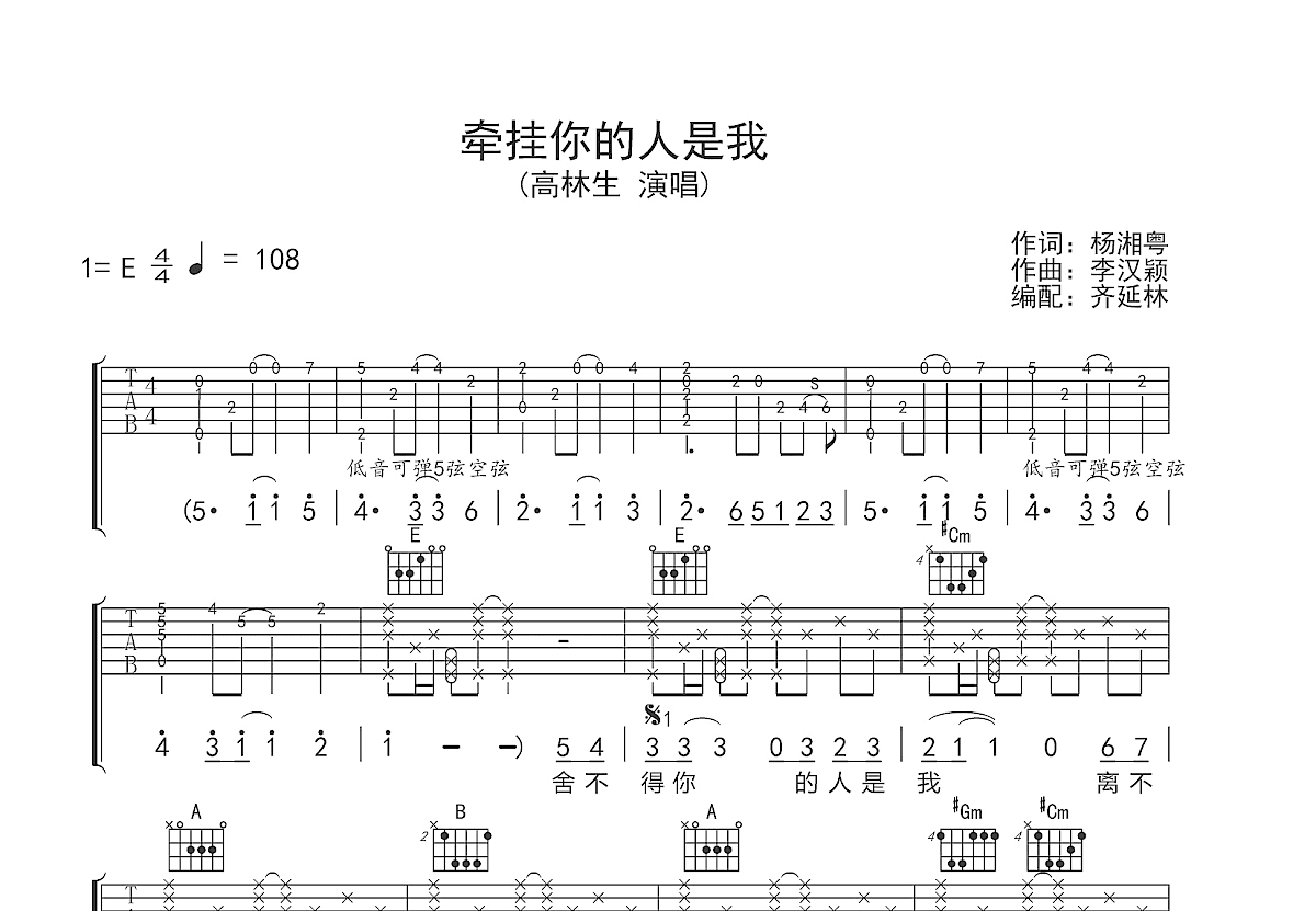 牵挂吉他谱(gtp谱,乐队版)_伍佰&China Blue